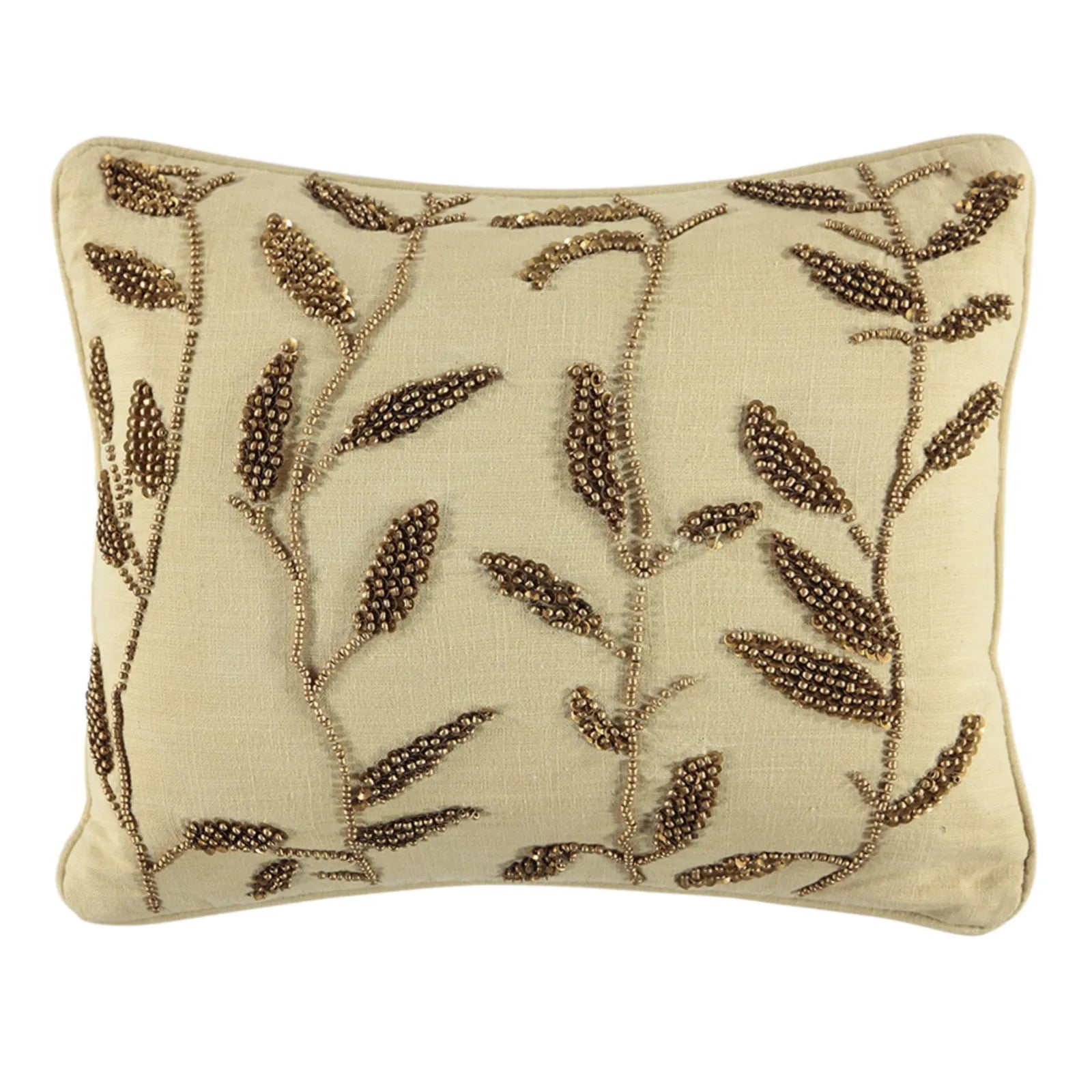 Gold Leaves Beads Embroidery Decorative Pillow, 14\